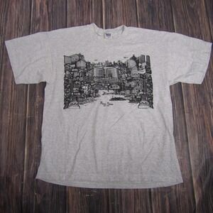 Vintage Murina Peoria Illinois Shirt Mens XL Gray City Graphic 1845-1991 90s